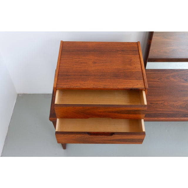 Vintage Danish Rosewood Bench with Drawers and Mirror by Kai Kristiansen, 1960s, Set of 3 For Sale - Image 16 of 18