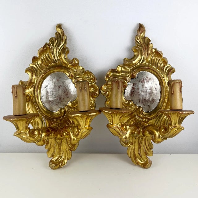 Gilt wood carved Rococo Louis XV style sconces European Plug (up to 250V).The wiring of this item may be original and...