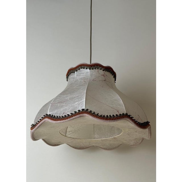 Vintage Fabric with Red Threads Cocoon Pendant Lamp, 1970s For Sale - Image 9 of 14