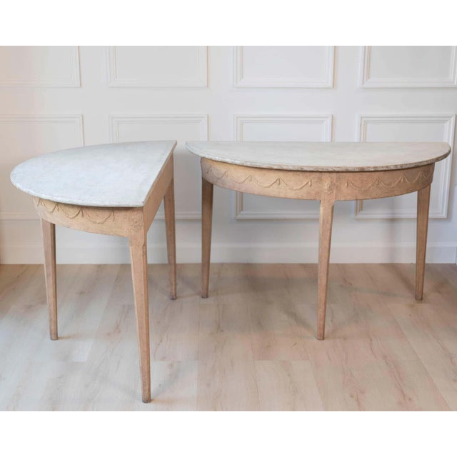 Pair of Swedish Gustavian Demi-Lune Console Tables in Oak, circa 1840–1860 For Sale - Image 11 of 11