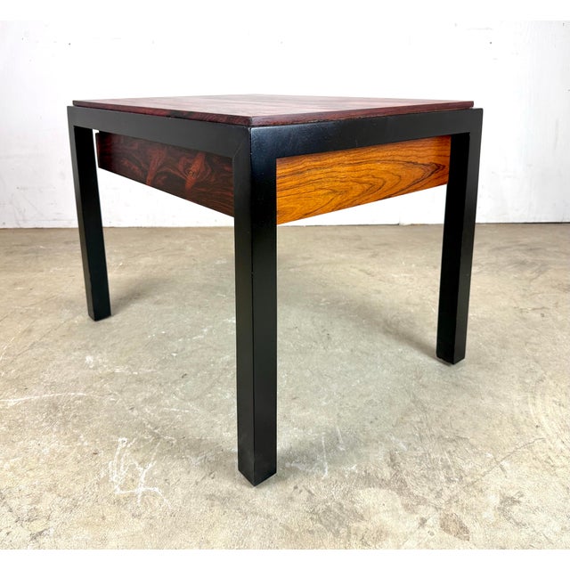 A fabulous rosewood and black lacquer side table by Founders Furniture Company circa 1970’s. Features a parquet rosewood...