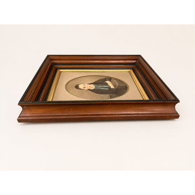 Late 19th Century Walnut & Ebonized Portrait Frame With Hand-Colored Oval Girl Image For Sale - Image 4 of 11
