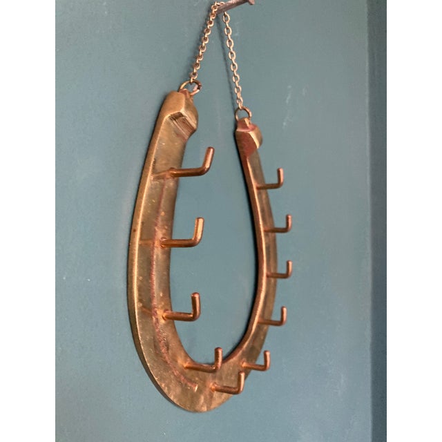 Mid 20th Century Mid 20th Century Vintage Brass Horseshoe Wall Hook With Chain For Sale - Image 5 of 8