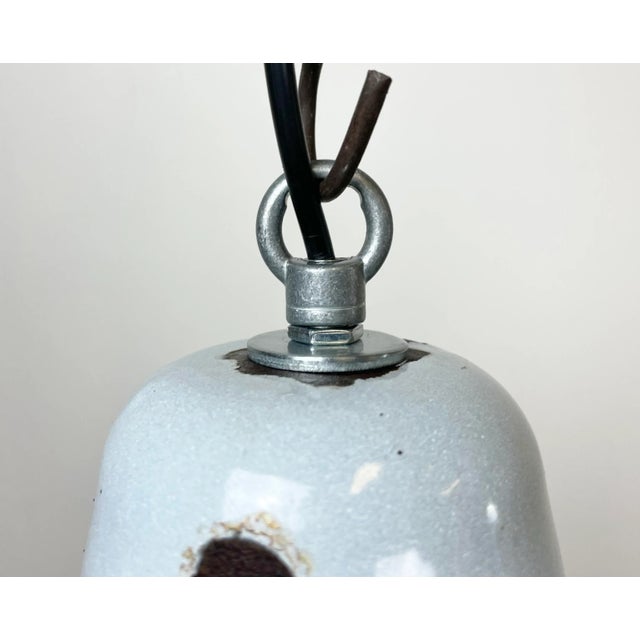 Industrial Grey Enamel Pendant Lamp from Polam, 1960s For Sale - Image 4 of 13