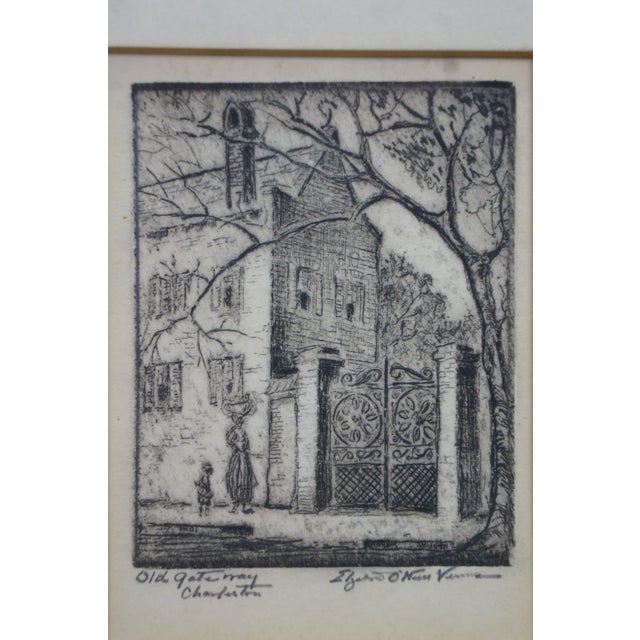 Mid 20th Century 4 Elizabeth O'Neill Verner Charleston Sc Architectural Cityscape Etchings Framed For Sale - Image 4 of 14