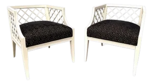 Pair of 1940s Grosfeld House Vintage White Lacquered Lattice Work Chairs