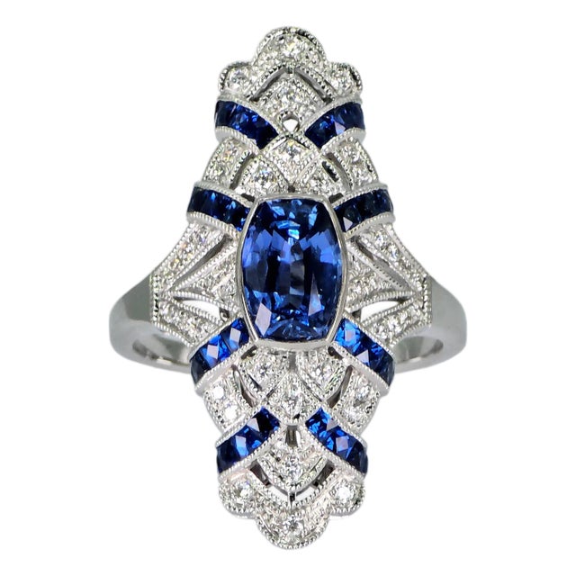 Stunning 18k (750) White Gold - Natural VVS Diamond & Blue Sapphire: Ring For Sale
