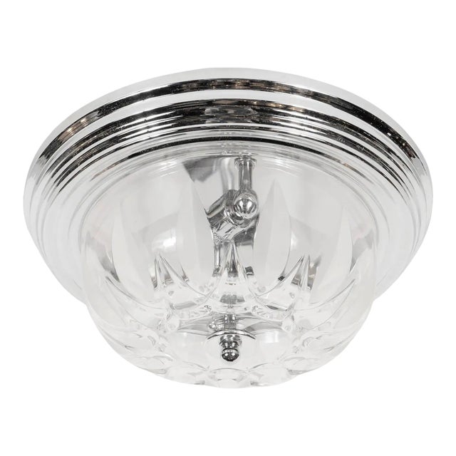 Art Deco Style Flush Mount Chandelier With Chrome Fittings & 'Sunburst' Motif For Sale