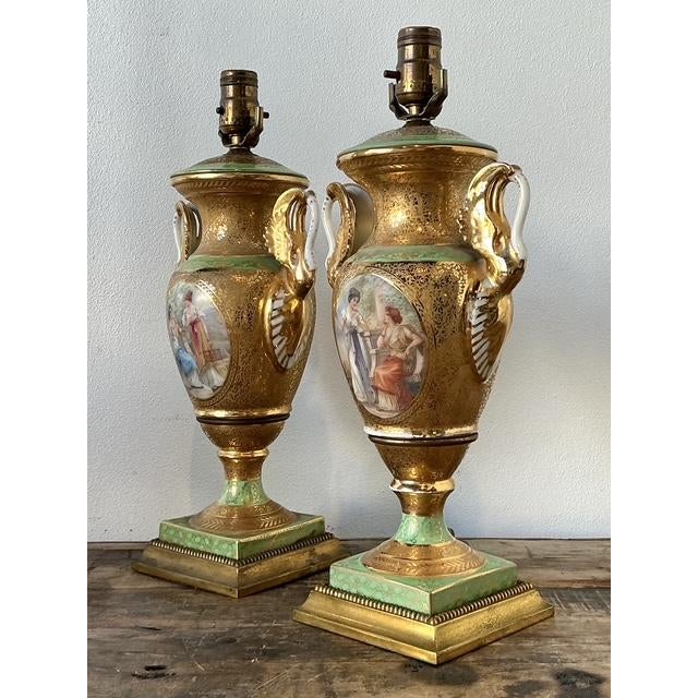Vintage French Gilt Swan Lamps - A Pair For Sale - Image 4 of 12