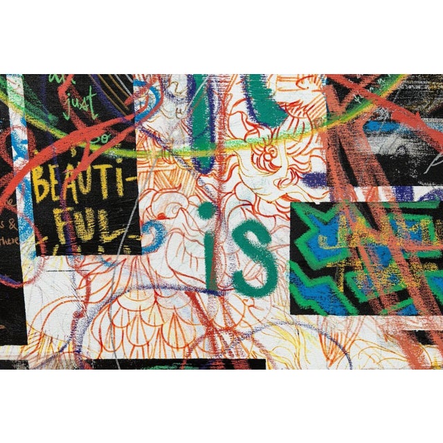 San Francisco CA Artist Collective Signed Mixed-Media Painting on Linen 2000s For Sale - Image 9 of 11