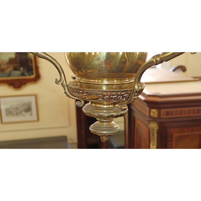 Late 19th Century Brass Kerosene Oil Chandelier With Blue Shade For Sale - Image 10 of 12