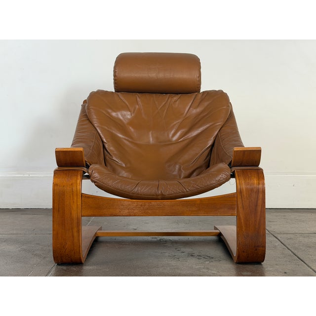1970s Vintage 1970's Scandinavian Leather Lounge Chair For Sale - Image 5 of 11