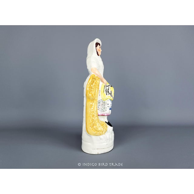 White 1860s English Staffordshire Statue of Fishmonger Antique Pottery Victorian Figure of Lady With Fish Basket For Sale - Image 8 of 10
