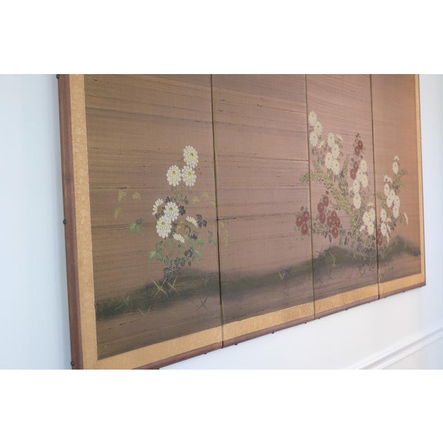 Mid 20th Century Mid 20th Century Japanese Silk Four-Panel Byobu Folding Screen For Sale - Image 5 of 5