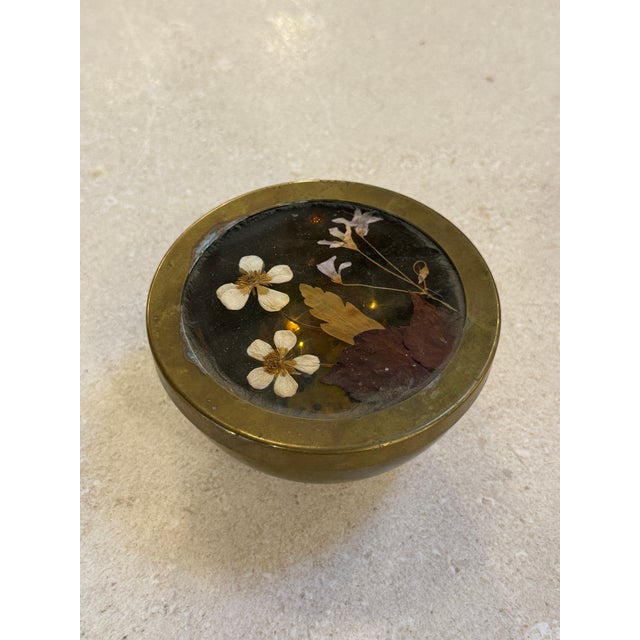 Decorative Brass Bowl With Floral Lid For Sale In Los Angeles - Image 6 of 7