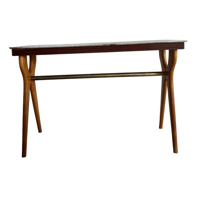 Console Table in Marble and Wood with Brass Top, Italy, 1950s For Sale