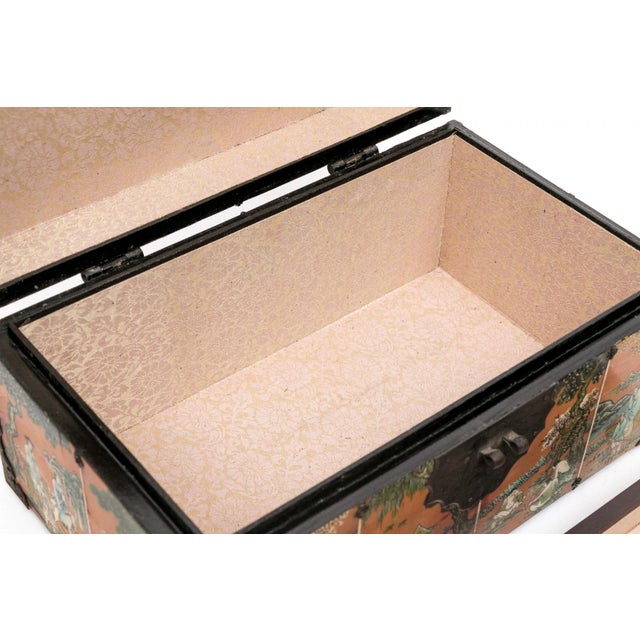 Mid 20th Century Vintage Chinese Painted Jewelry Box With Metal Mounts For Sale - Image 5 of 16