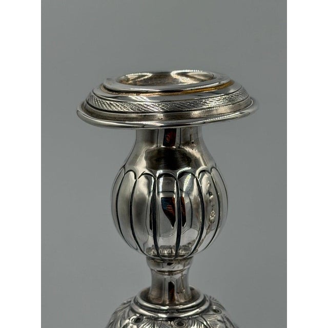 Antique Sterling Silver Baroque Revival Candlesticks With Repoussé - a Pair For Sale - Image 10 of 18