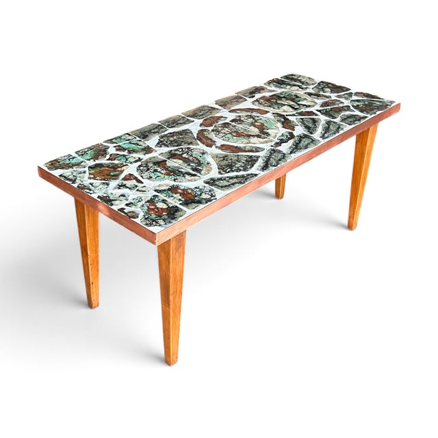 Mid-Century Modern Brecciated Marble Coffee Table With Copper Flat Moulding Frame For Sale - Image 16 of 17