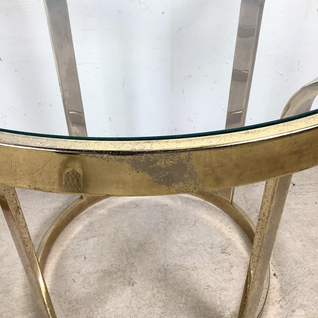 Vintage Brass & Glass Side Tables With Circular Bases – Pair For Sale - Image 11 of 12