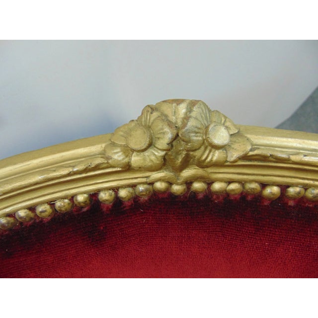 Louis XV Gold Gilt Red Velvet Chairs - a Pair For Sale - Image 4 of 9