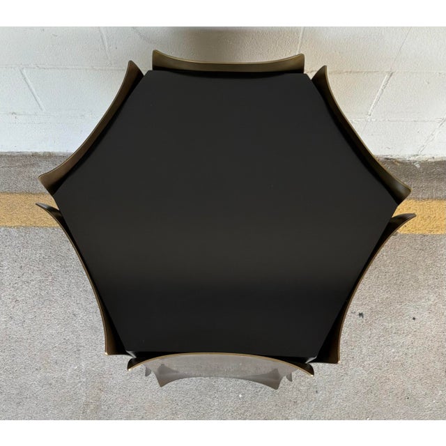 Original retail $4630, timeless Jonathan Charles Asian Modern Brass and Black Wood Hammersmith End Table, showroom floor...