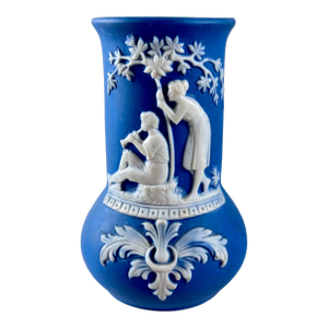 German Blue Jasperware Courting Couple Bud Vase