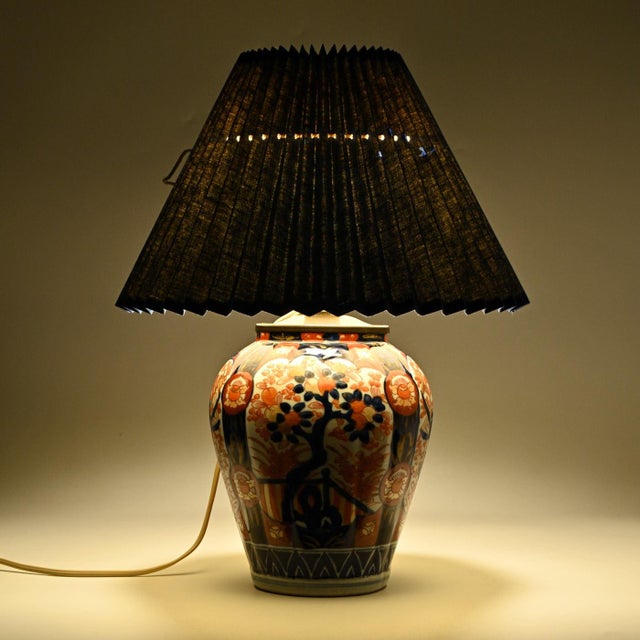 Antique table lamp made of late 19th century Japanese Imari porcelain vase. Height without the lampshade, to the top of...