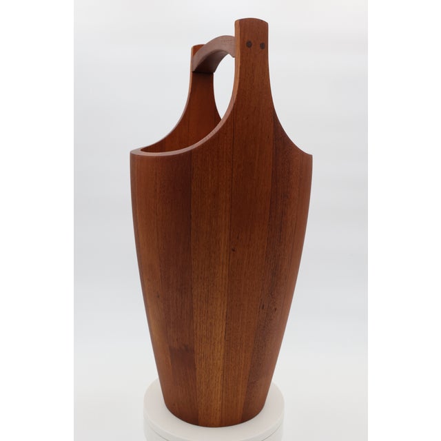 Dansk Designs Extra Large Vintage Dansk Teak Ice Bucket - Jens Quistgaard - Original Orange Liner For Sale - Image 4 of 11