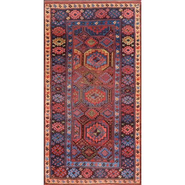 1890s Brown Geometric Tribal Antique Persian Kurdish Rug 4'2" X 7'6" Handknotted Wool Carpet For Sale - Image 4 of 4
