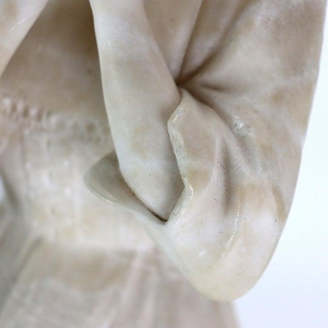 Stone Antique Alabaster Sculpture of a Woman With Marble Base, Artist Signed, C1890 For Sale - Image 7 of 15