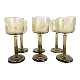 Set of Six Midcentury Modern Viking Longboat Stemmed Glasses For Sale