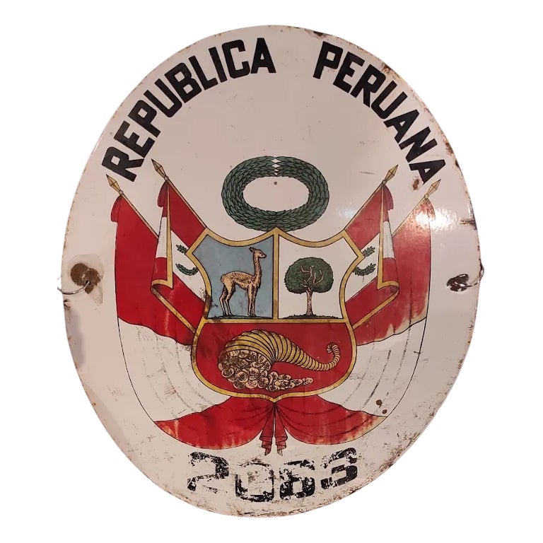 Domed and Enameled Peruvian Republic Sign, 1950s | Chairish