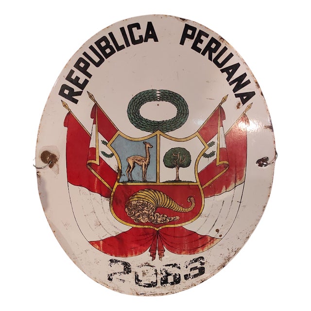 Domed and Enameled Peruvian Republic Sign, 1950s For Sale