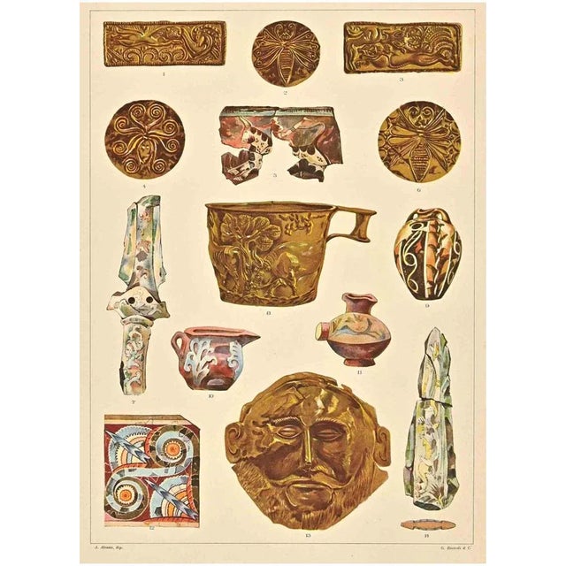 Decorative Motifs - Phoenician-Aegean Styles is a print on ivory-colored paper realized after Andrea Alessio in the early...