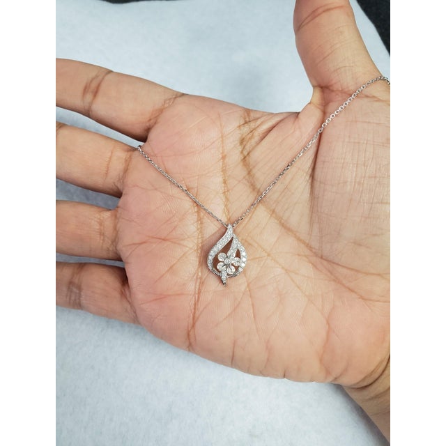 Contemporary Floral Style Diamond Pendant .48cttw 18k White Gold 16" For Sale - Image 3 of 4