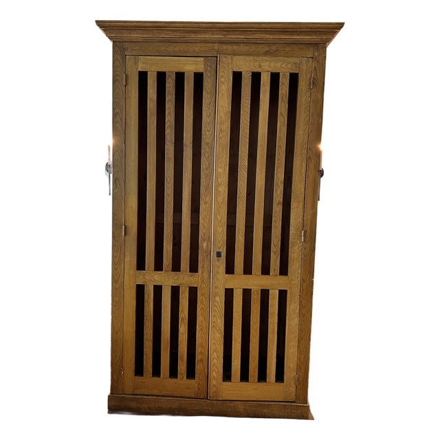 Antique Belgian Faux Bois Painted Linen Cabinet Circa 1890 Open Slat Doors Four Shelves For Sale
