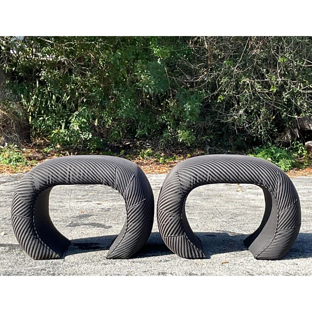 Gray Vintage Boho Waterfall Ottomans - a Pair For Sale - Image 8 of 8