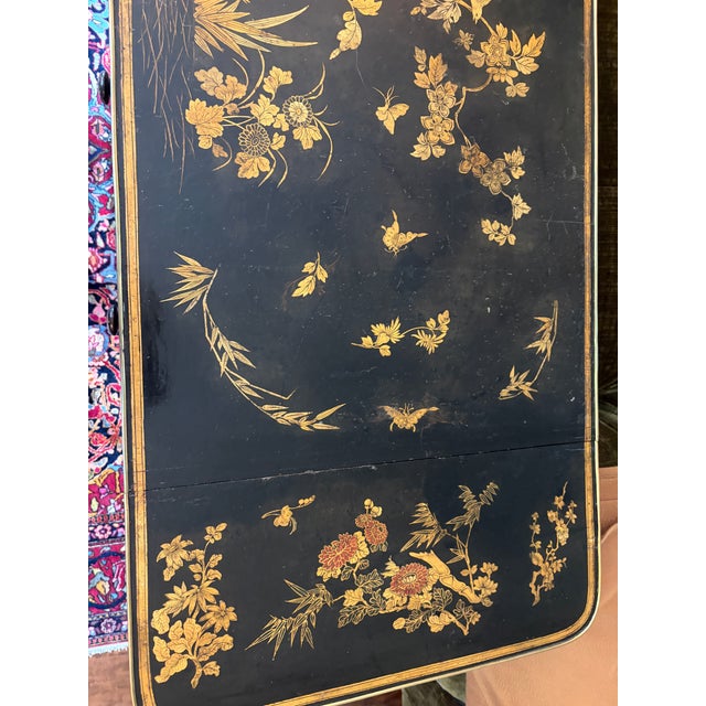 Traditional Early 19th Century Regency Brass-Mounted Black Lacquer and Parcel-Gilt Chinoiserie Sofa Table For Sale - Image 3 of 12