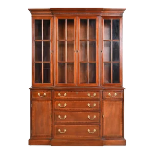 Councill Craftsmen Georgian Carved Mahogany Breakfront Bookcase Cabinet