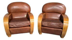 Art Deco Leather Club Armchairs, Set of 2
