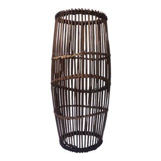 Early 20th Century Rattan and Hemp Rope Cylindrical Basket For Sale