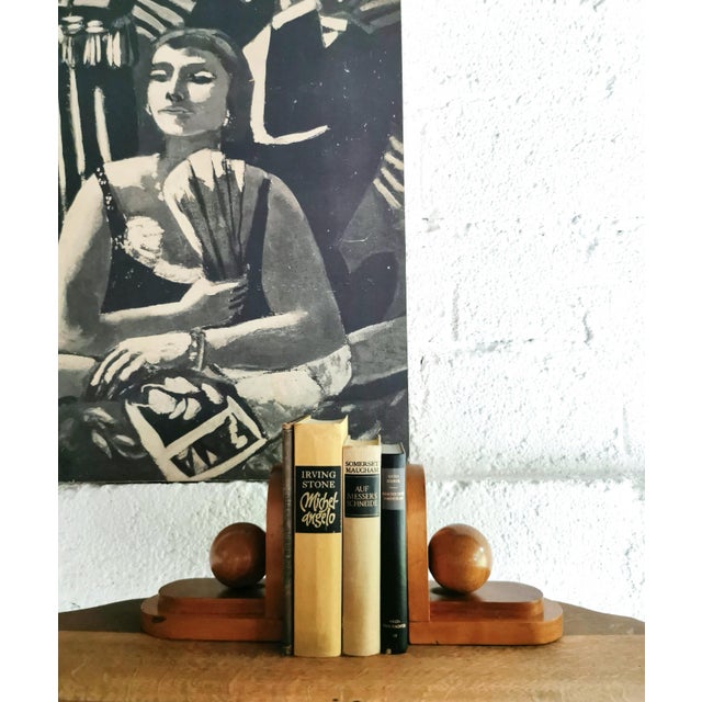 Tan Art Deco Beechwood Bookends from LSM, 1930s, Set of 2 For Sale - Image 8 of 9