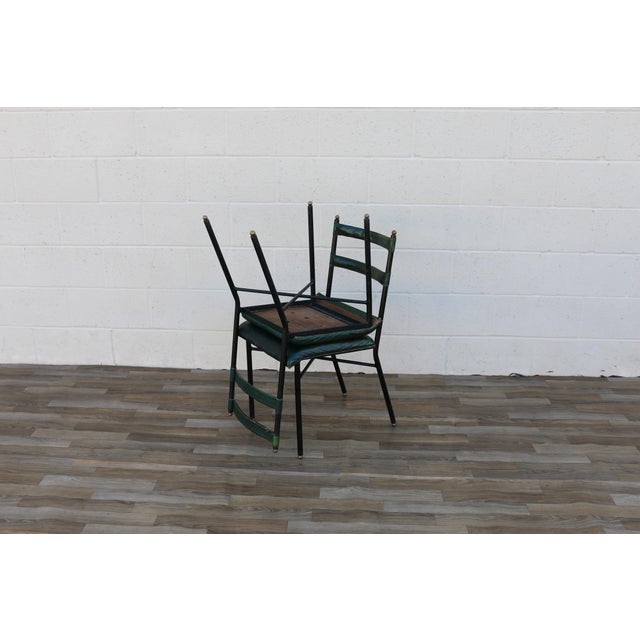Pair of Jacques Adnet Distressed Green Leather & Black Metal Dining Chairs, France 1950s For Sale - Image 17 of 18