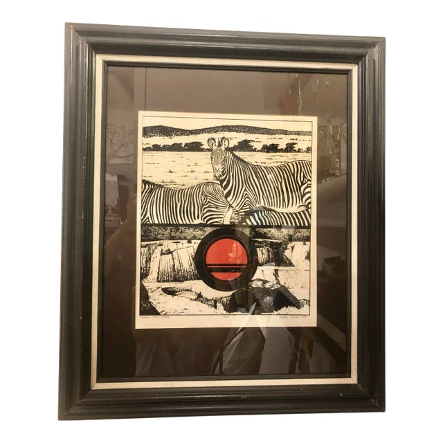 "Zebra, Circle, Water" Vintage 1970s Framed Print For Sale