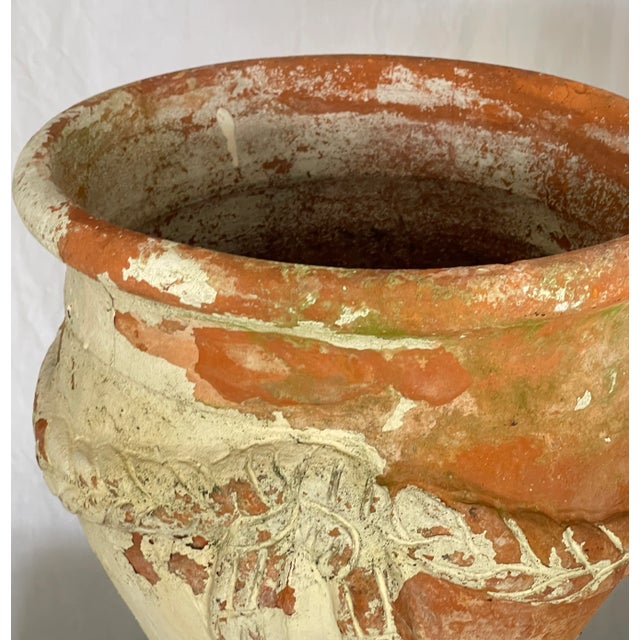 Terra Cotta Pair French Antique Tall Garden Terracotta Planters, 1920 For Sale - Image 8 of 16