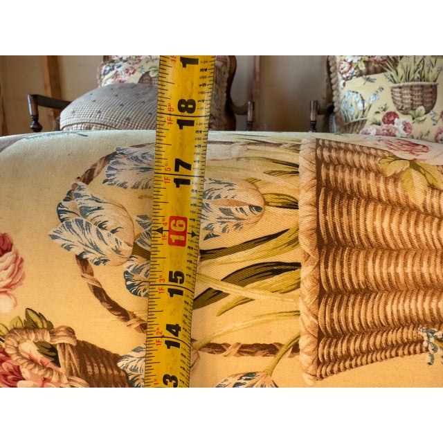 Late 20th Century Pair of Louis XV Floral Motif Upholstered Rush Seat Lounge ArmChairs With Ottoman For Sale In Washington DC - Image 6 of 16