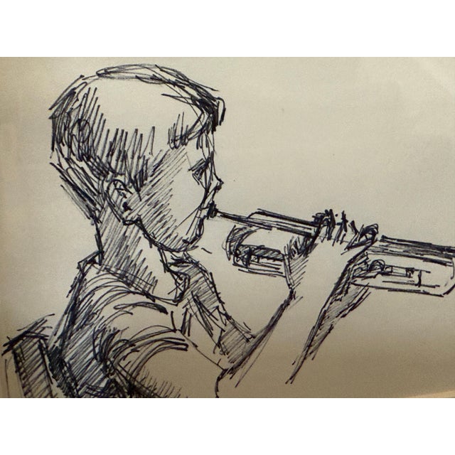 Trumpet Player, Ink Drawing by Joan Carl Strauss For Sale - Image 4 of 7