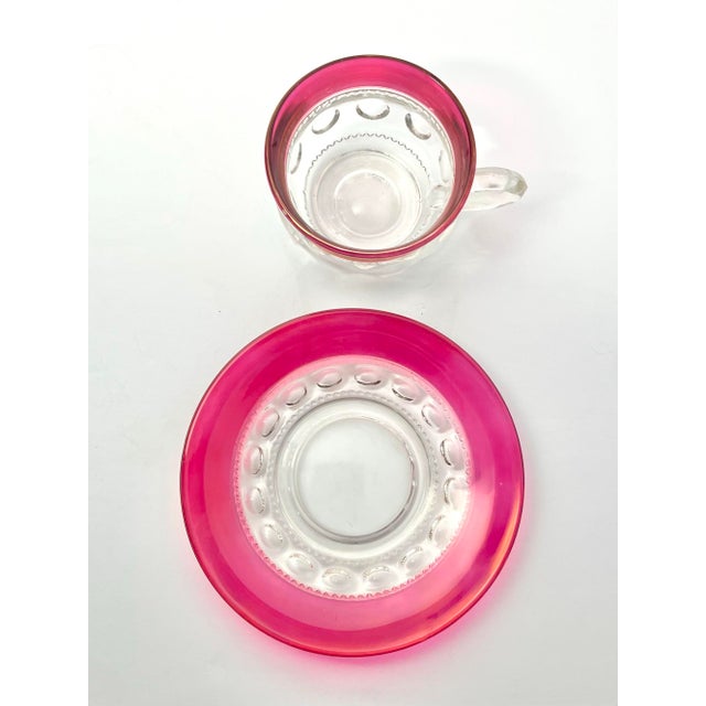 1950s 1950s American Tiffin-Franciscan “King’s Crown” Set of 7 Cranberry Red Tea Cups & Saucers - 14 pcs For Sale - Image 5 of 6