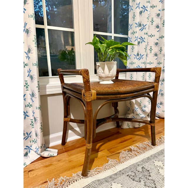 1990s Woven Rattan & Bamboo Accent Bench For Sale - Image 5 of 5